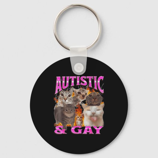 Autistic And Gay Funny Cat Meme Bootleg Graphic Schlüsselanhänger (Vorderseite)