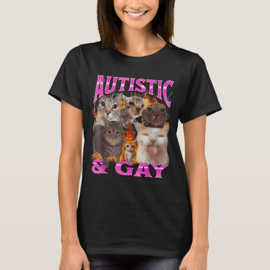 Autistic And Gay Funny Cat Meme Bootleg Graphic T-Shirt (Vorderseite)