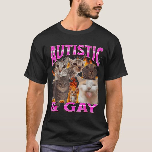 Autistic And Gay Funny Cat Meme Bootleg Graphic T-Shirt (Vorderseite)