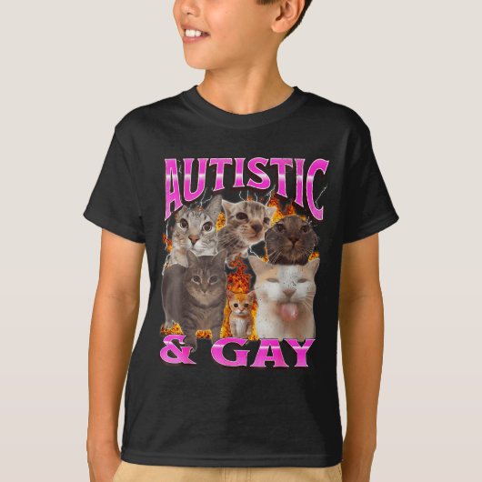 Autistic And Gay Funny Cat Meme Bootleg Graphic T-Shirt (Vorderseite)