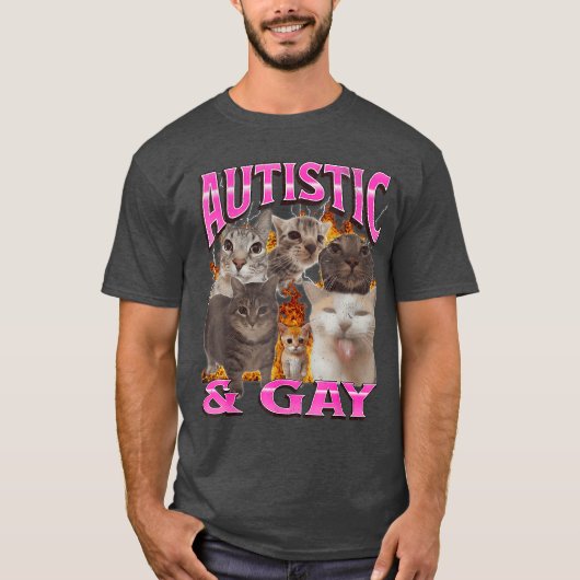 Autistic and Gay Funny Cat Meme Bootleg retro T-Shirt (Vorderseite)