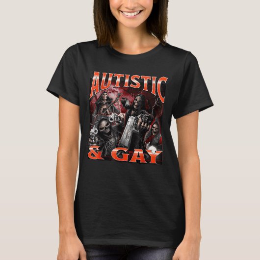 Autistic And Gay Funny Hard Skeleton Meme Bootleg T-Shirt (Vorderseite)