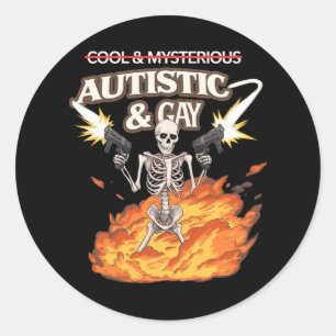 Autistic and Gay Skeleton Funny Autismus Bewusstse Runder Aufkleber