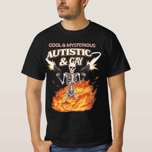 Autistic and Gay Skeleton Funny Autismus Bewusstse T-Shirt (Vorderseite)