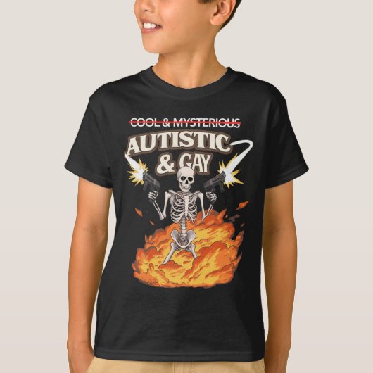 Autistic and Gay Skeleton Funny Autismus Bewusstse T-Shirt (Vorderseite)