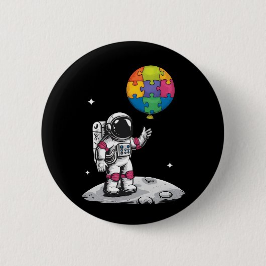 Autistic Astronaut Balloon Space Autiseness Awaren Button (Vorderseite)