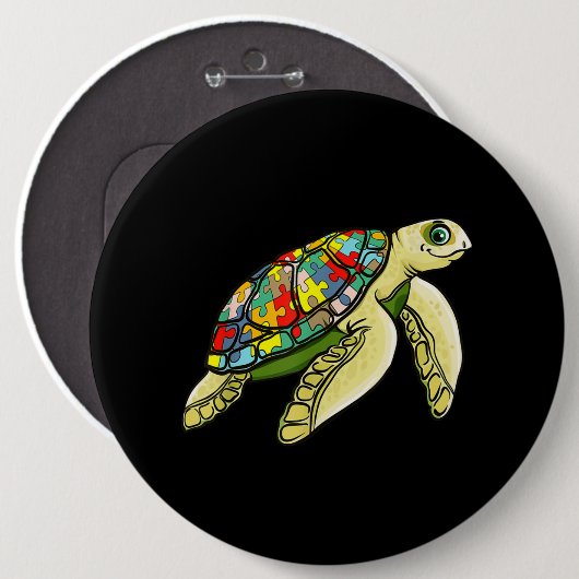 autistisch | Sea Turtle Puzzle Piece Autismus Bewu Button (Vorne & Hinten)