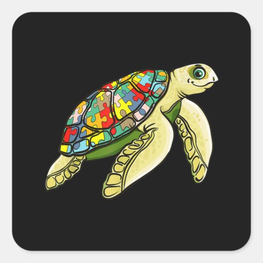 autistisch | Sea Turtle Puzzle Piece Autismus Bewu Quadratischer Aufkleber (Vorderseite)