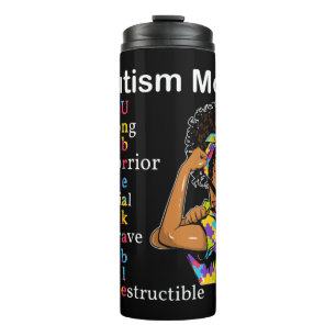 Autistische Bewusstseinsbildung Geschenk für Afro Thermosbecher