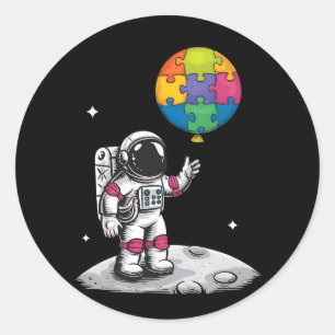 Autistischer Astronaut Ballon Weltraum Autismus-Be Runder Aufkleber