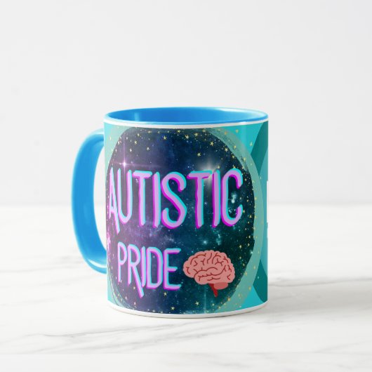 Autistischer Stolz Aquamarine Brain Coffee Tasse (Vorderseite Links)