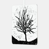 Autmnal Tree Lino Print Ornament Aus Metall (Vorderseite links)