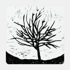 Autmnal Tree Lino Print Ornament Aus Metall