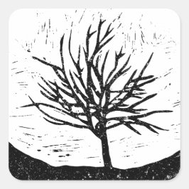 Autmnal Tree Lino Print Quadratischer Aufkleber