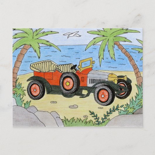 Auto am Strand Postkarte (Vorderseite)