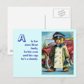 Auto Bear Andy - Letter A - Vintager Teddybär Postkarte (Vorne/Hinten)