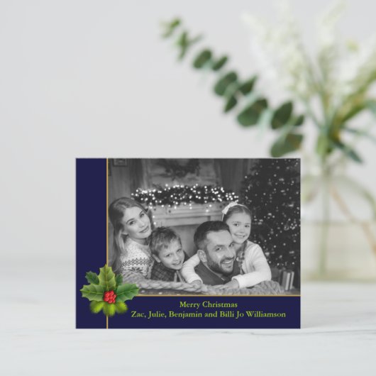 Auto Black and White Photo With Holly Frame Photo Postkarte (Stehend Vorderseite)