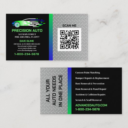 Auto Body Custom Paint Detection Collison QR Code Visitenkarte (Vorne/Hinten)