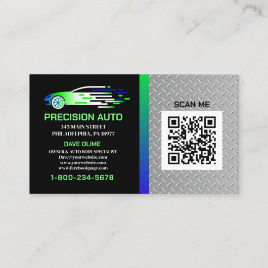 Auto Body Custom Paint Detection Collison QR Code Visitenkarte (Vorderseite)