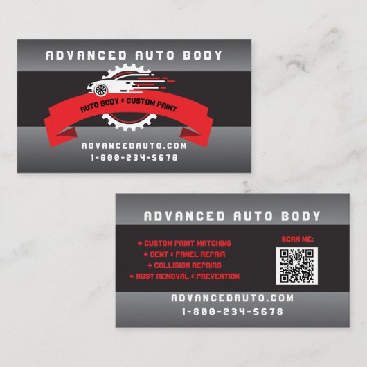 Auto Body Custom Paint Detection Collison QR Code Visitenkarte (Vorne/Hinten)