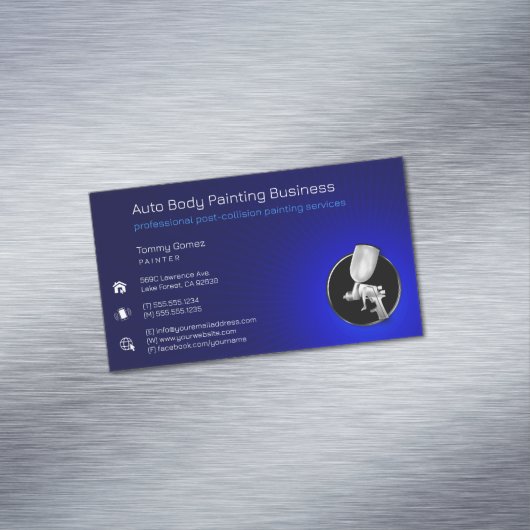 Auto Body Painting | Berufliches Blau Magnetische Visitenkarte (Beispiel)
