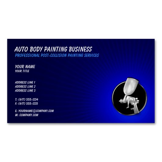 Auto Body Painting | Berufliches Blau Magnetische Visitenkarte (Vorderseite)