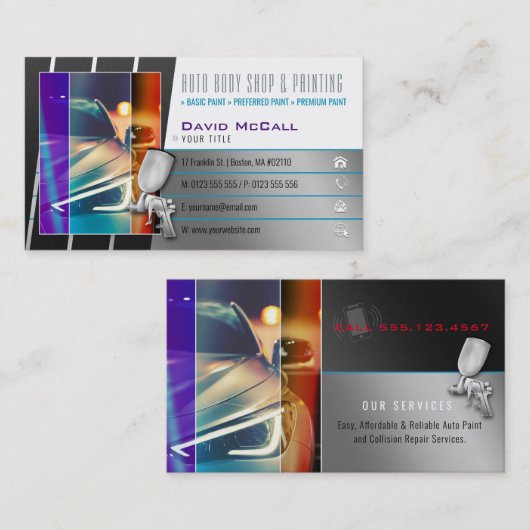 Auto Body Shop & Painting | Paint Sprayer Visitenkarte (Vorne/Hinten)