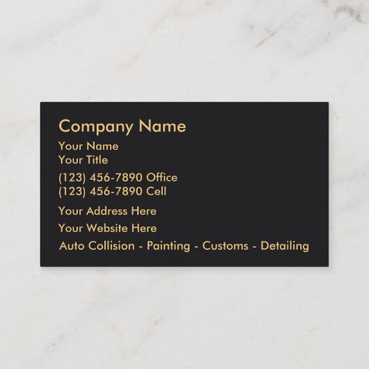 Auto Body Shop Schwarze und goldene Visitenkarten Visitenkarte (Rückseite)