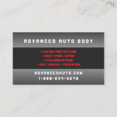 Auto Body Work Custom Car Paint Detection Collison Visitenkarte (Rückseite)