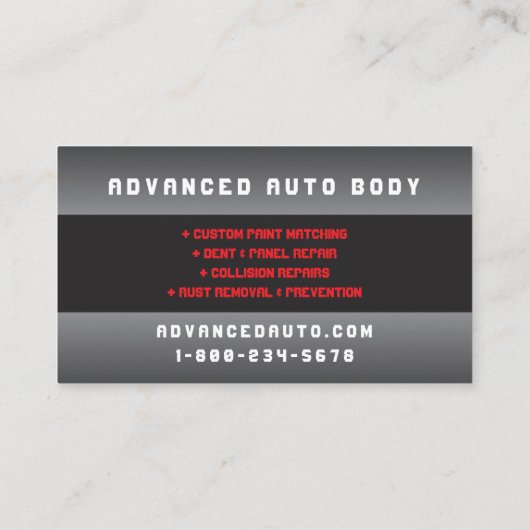 Auto Body Work Custom Car Paint Detection Collison Visitenkarte (Rückseite)