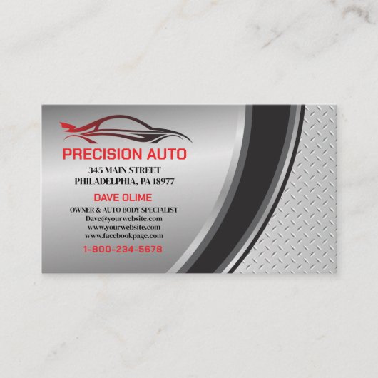 Auto Body Work Custom Car Paint Detection Collison Visitenkarte (Vorderseite)