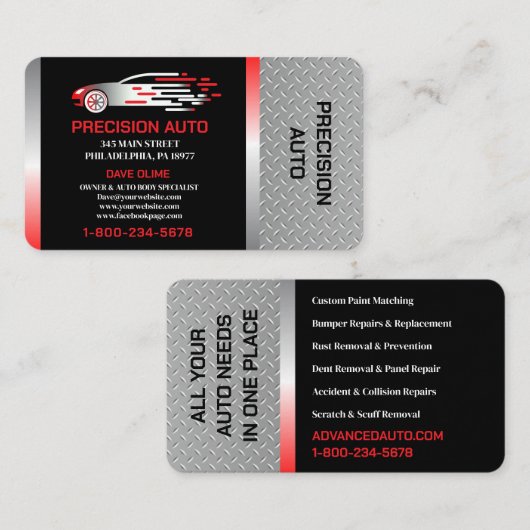 Auto Body Work Custom Car Paint Detection Collison Visitenkarte (Vorne/Hinten)