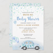 Auto Boy Baby Dusche Blue Green Gold Einladung (Vorne/Hinten)