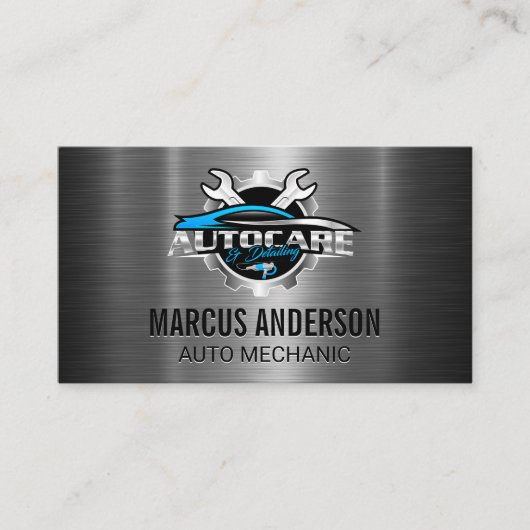 Auto Car Wrench Logo | Silber-Metallic Visitenkarte (Vorderseite)