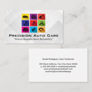 Auto Care Service   Farbenfrohe Reparatursymbole Visitenkarte