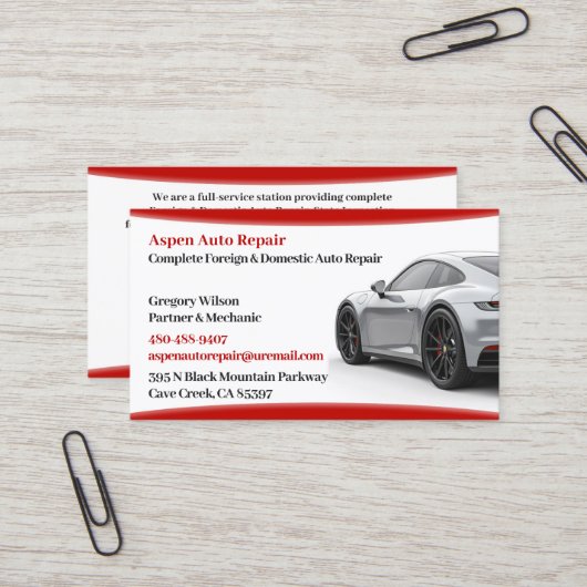 Auto Cars Business Card Visitenkarte (Vorderseite/Rückseite Beispiel)