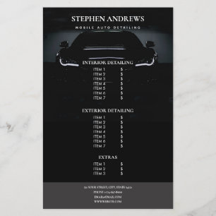 Auto-Detailing-Autoreinigung Reparatur Preisliste  Flyer