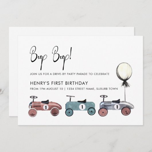 Auto Drive by Birthday Parade Quarantäne 1. Party Einladung (Vorne/Hinten)