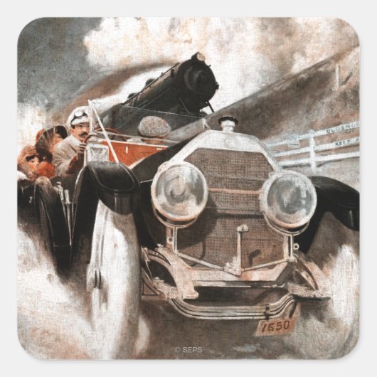 Auto gegen Zug von William Harnden Foster Quadratischer Aufkleber (Vorderseite)