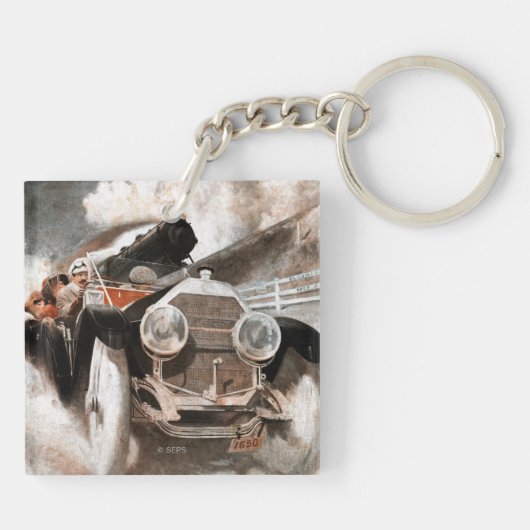 Auto gegen Zug von William Harnden Foster Schlüsselanhänger (Rückseite)