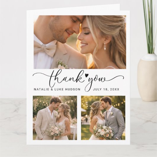 Auto Herz 3 Foto Collage Hochzeit Danke (Vorderseite)