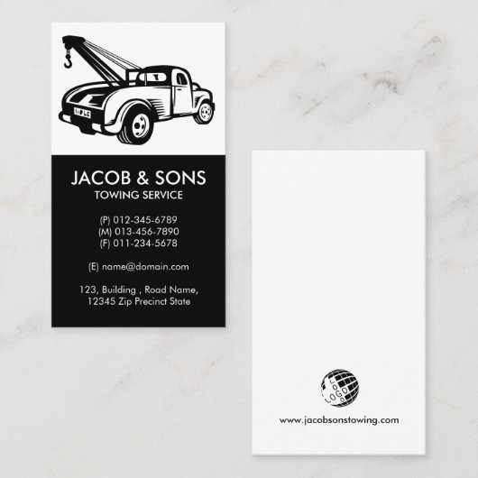 Auto-Hilfe für Schleppschlepper Visitenkarte (Vorne/Hinten)