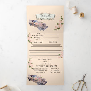 Auto-Hochzeit Navy Floral Brautparty & Rezept Alle Dreifach Gefaltete Einladung