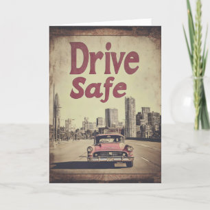 Auto im abgesicherten Retro-City-Rosa-Auto Feiertagskarte