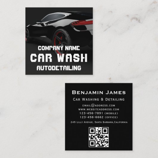 Auto im Detail Auto Wash QR Code Quadratische Visitenkarte (Vorne/Hinten)