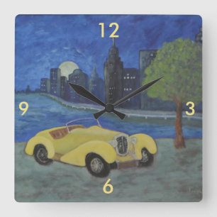 Auto in der Stadtmauer Quadratische Wanduhr