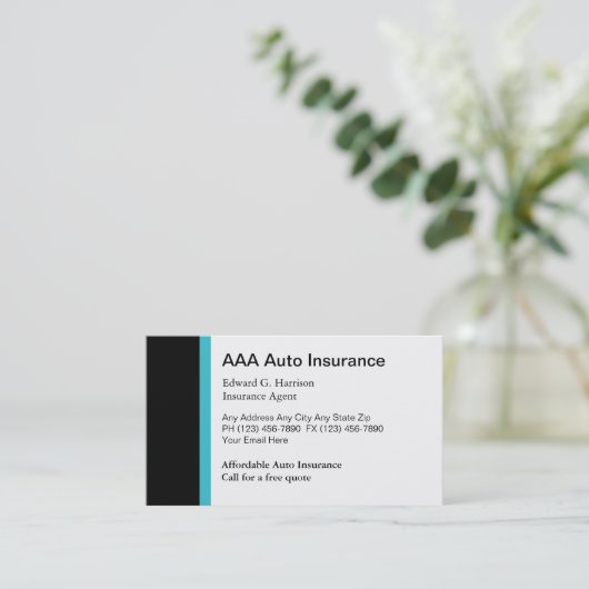 Auto Insurance Agent Business Cards Visitenkarte (Stehend Vorderseite)