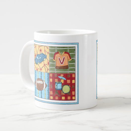 Auto, Jersey, Fußball und Trommelkit Jumbo-Tasse (Vorderseite Links)