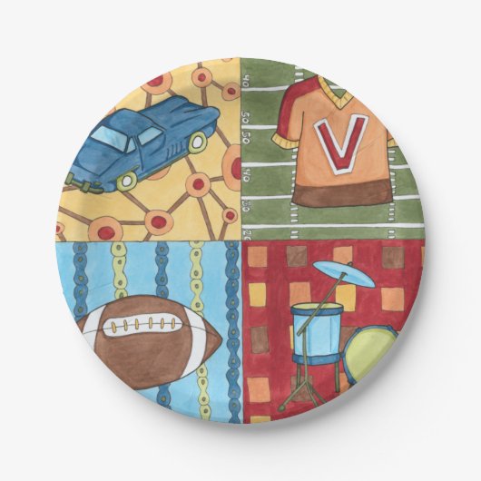 Auto, Jersey, Fußball und Trommelkit Pappteller (Vorderseite)