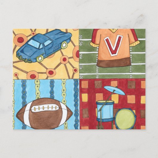 Auto, Jersey, Fußball und Trommelkit Postkarte (Vorderseite)
